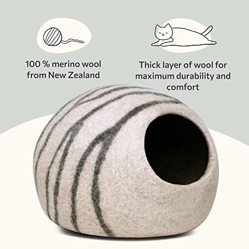 MEOWFIA Cat Cave - Merino Wool Bed for Indoor Cats (Light Gray, Medium) - Image 3