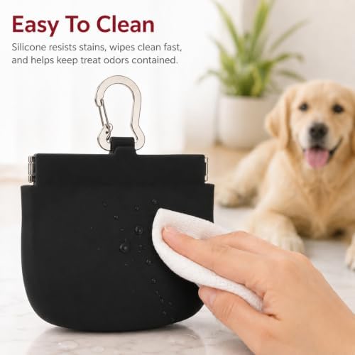 Silicone Dog Treat Pouch for Pet Training One-Hand Access One Cup Silicone Treat Bag with Pull Tab and Auto Closing Lid Treat Pouches for Leash(Color: Black) - Image 6