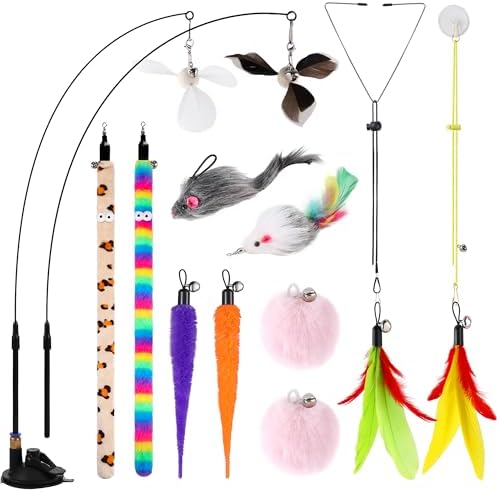 Soarer 4in1 Interactive Cat Wand Toys with Suction Cup for Indoor Cat,12Pcs by Soarer