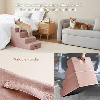 EHEYCIGA Dog Stairs for Bed 18" H, 4-Step Extra Wide Dog Steps, Pink - Image 5
