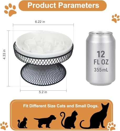 2PCS Raised Ceramic Cat Slow Feeder Bowl Elevated Food Bowl with Stand, Cat Slow Bowl for Wet Food and Dry Food,Slow Down Eating Speed, Whisker Friendly Pet Puzzle Feeder for Kitten and Small Dog - Image 7