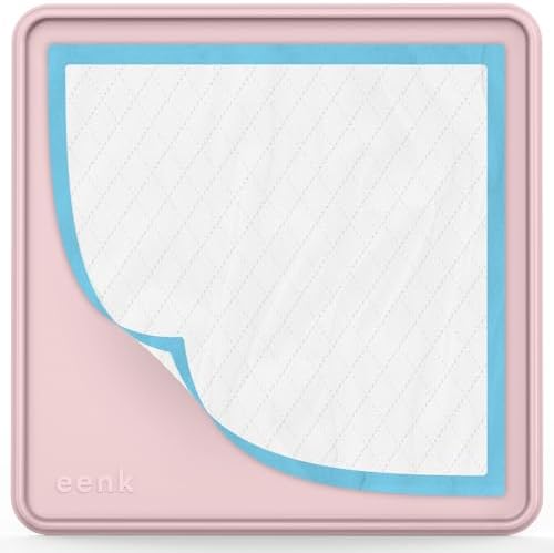 Pee Pad Tray Holder for Dogs - Fits Up to 25 x 25 in. Square Potty Training Pads No Spill Raised Lip High Edge Silicone Mat, Extra Thick and Non-Slip for Indoor Floor Protection (Large, Pink) | eenk by eenk