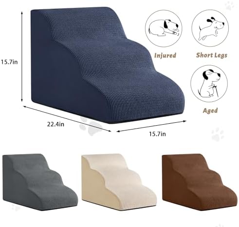 Dog Stairs and Steps for Beds Or Couches, 3-Step Pet Stairs & Steps for Small Dogs and Cats, Soft and Non-Slip Dog Ramp for Older Dogs,Pet with Joint Pain,Easy to Walk - Image 5