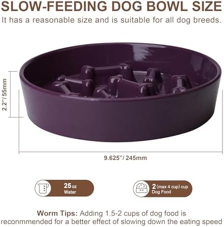 Ceramic Slow Feeder Dog Bowls, Ceramic Slow Feeder Maze Dog Food Bowl, Slow Eating Dog Bowl and Slow Feeder Dog Bowl Anti-Choking for Daily Pet Feeding （Purple Bone） - Image 2