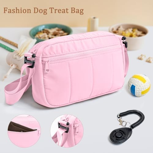 Fashion Dog Treat Pouch with Clicker Stylish Crossbody Dog Walking Bag, 3-in-1 Dog Training Treat Pouch with Removable Waterproof Liner, Treat Holder Waist Bag for Puppy Training & Daily Walks - Image 6