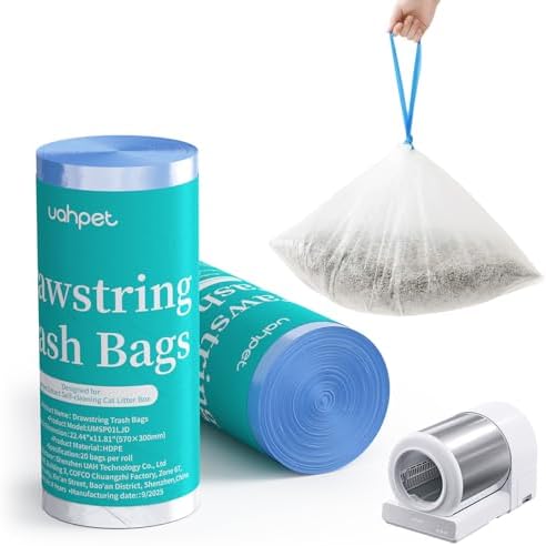uahpet Replaced Waste Bags for Stainless Steel Self Cleaning Litter Box -2 Rolls, 40Packs, Cat Litter Box Trash Bags for Automatic Cat Litter Box by uahpet