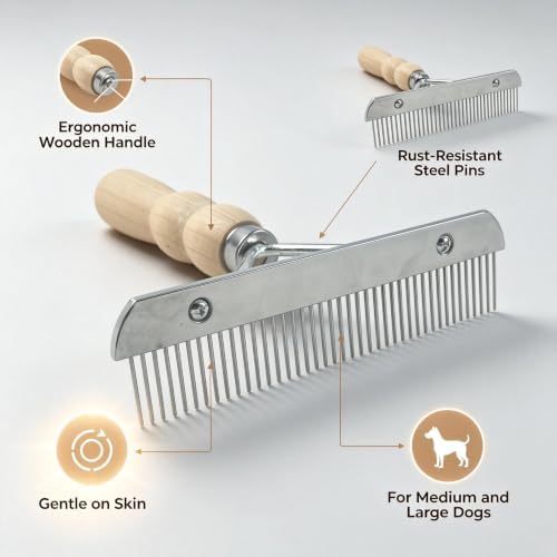 Grooming Rake Brush, Shedding Tool for Medium & Large Dog Undercoat - Image 3