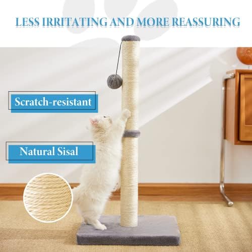 MeowHomm 32'' Tall Cat Scratching Post Cat Scratcher with Hanging Ball, Durable Cat Scratching Post for Indoor with Sisal Rope (Gray) - Image 4