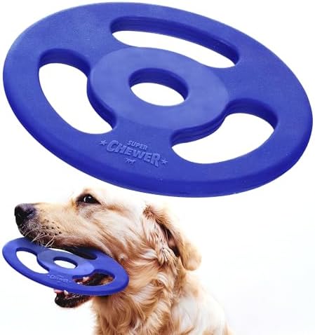 SuperChewer Tough Tug-of-War Flying Disc Toy | Lifetime Replacement | Strong Natural Rubber | Great Tug Disc Fetch Toy for Dogs | Ultra Durable Chew Toys for Aggressive Chewers | For All Breeds by TuffPupper
