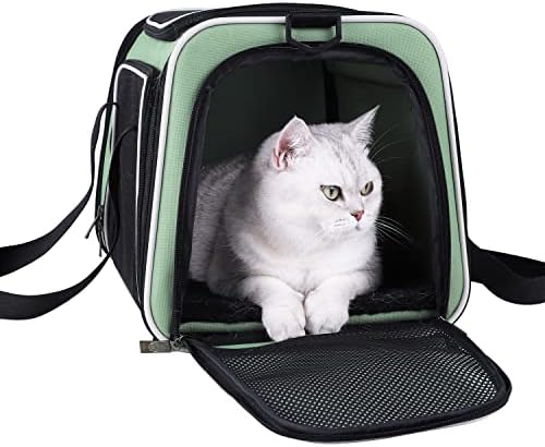 Top Load Cat Carrier for Medium Cats and Small Dogs with Washable Cozy Bed, 3 Doors and Shoulder Strap. Easy to get cat in, Easy Storage, Lightweight, Airline Approved by petisfam