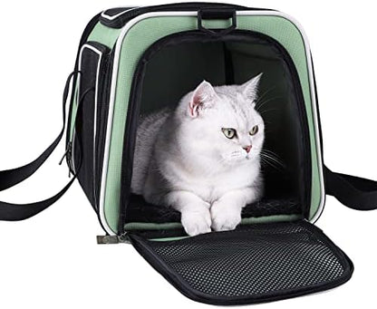 Top Load Cat Carrier for Medium Cats and Small Dogs with Washable Cozy Bed, 3 Doors and Shoulder Strap. Easy to get cat in, Easy Storage, Lightweight, Airline Approved by petisfam