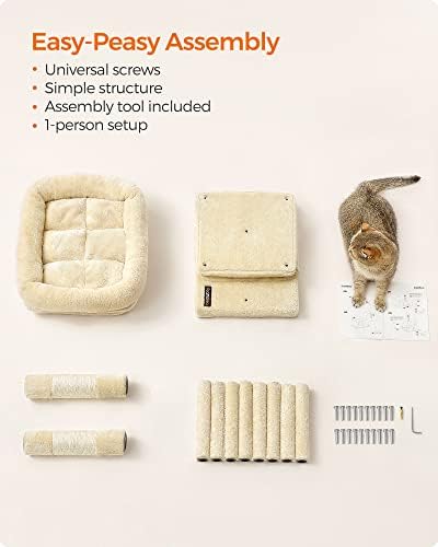 Feandrea Cat Tree, 26.4-Inch Small Cat Tower, Cute Plush Condo, Beige - Image 5