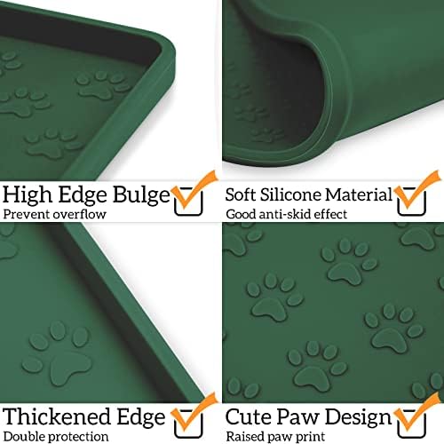 Ptlom Pet Placemat for Dog and Cat, Waterproof Silicone Pet Feeding Bowl Mats for Food and Water, Small Medium Large Dogs Mat Prevent Residues from Spilling to Floor, Hunter Green, 24.5" 16.5" - Image 4