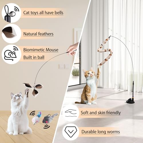 Soarer 4in1 Interactive Cat Wand Toys with Suction Cup for Indoor Cat,12Pcs - Image 4