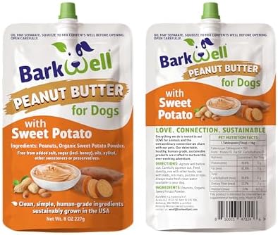 BarkWell Peanut Butter Squeeze - 8oz Pouch Sweet Potato All-Natural Dog Peanut Butter, Sourced and Made in The USA (Pack of 2) - Image 4