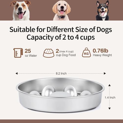 Slow Feeder Dog Bowl for Fast Eating Dogs Heavy Duty Stainless Steel 8.2" with Non-Slip Base, Raised Obstacle Slow Down Eating for Small Medium Large Dogs, Reduces Bloat & Indigestion, Dishwasher Safe - Image 3