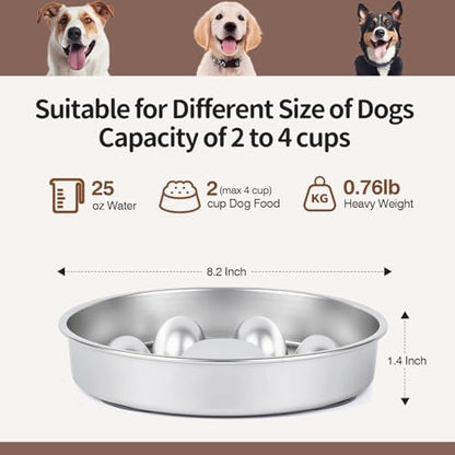 Slow Feeder Dog Bowl for Fast Eating Dogs Heavy Duty Stainless Steel 8.2" with Non-Slip Base, Raised Obstacle Slow Down Eating for Small Medium Large Dogs, Reduces Bloat & Indigestion, Dishwasher Safe - Image 3