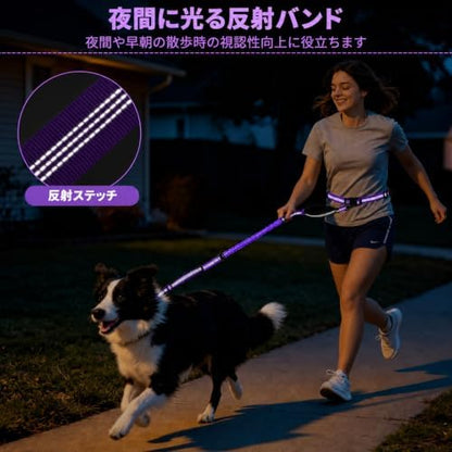 Hands Free Double Dog Leash, 4 Reflective Padded Handles, Adjustable Waist Belt 27-51", Shock-Absorbing Bungee, 360° Swivel Clips, for Small, Medium & Large Dogs, Walking Jogging Running - Image 4