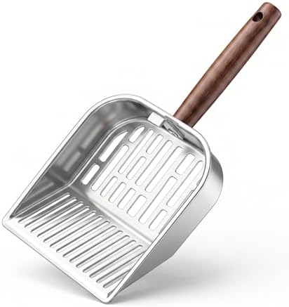 Premium Wood Handle Cat Litter Scoop, 304 Stainless Steel Shovel with Long Striped Holes, Aesthetic Kitty Litter Sifter for Tofu & Pellets, Ergonomic Design for Daily Use by Unknown