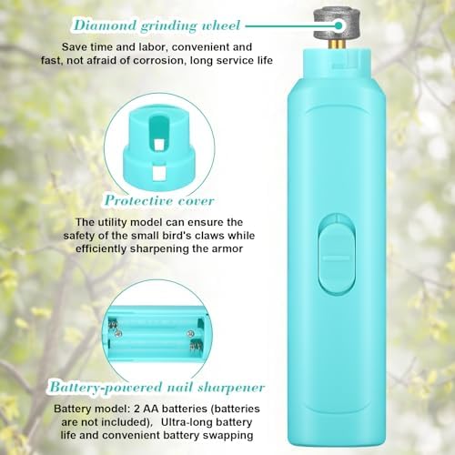 Lasnten 2 Pcs Bird Nail Grinder with Clipper Bird Nail Trimmer File Pet Grooming Tool for Parrot Budgerigars Parakeets Myna Conure Finches Lovebirds (Cyan Blue) - Image 4