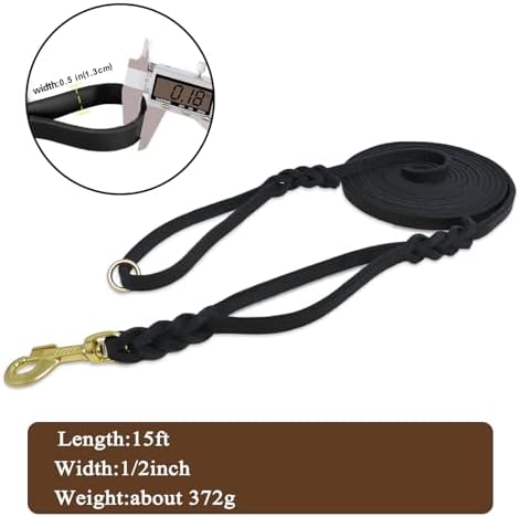 15ft Long Leather Dog Leash with Traffic Handle, Braided Leather Training Lead, Tieout for Yard, Double Handle Dog Leash for Small Medium Large Dogs Outdoor Hiking, Camping, Hunting Black - Image 4