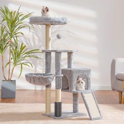 Heybly Cat Tree with Cat Self Groomer Brush, 42.5 inch HCT005SW - Image 2