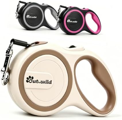 OUTnWILD Retractable Dog Leash, 16 ft Heavy Duty Dog Leash for Large Breeds/Pets Up to 110 lbs, 360° Tangle Free Design with One Touch Quick-Lock Braking System & Anti-Slip Handle. Khaki, L by OUT+%27N+WILD
