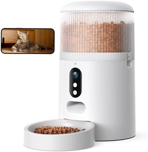 Automatic Cat Feeder with Camera, 3MP HD Video & Night Vision, 5G/2.4G WiFi Smart Pet Feeder with APP Control, 2-Way Audio, Motion Alerts, Low Food Sensor, Timed Cat Feeder for Cats & Dogs, 4L by faroro
