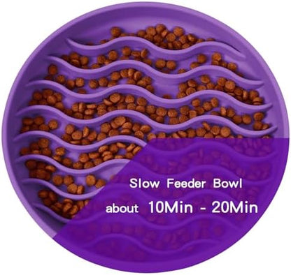 Slow Feeder Dog Bowls, Silicone Food Bowl Anti-Gulping, Pets Puppy Slow Feeder with Suction Cups, Dishwasher Microwave Safe for All Small Medium Dogs, Wave Design Purple - Image 4