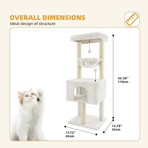 ROYPET Fashion Design 43.3" Cat Trees with Cat Houses Spring Balls,Beige - Image 2