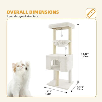ROYPET Fashion Design 43.3" Cat Trees with Cat Houses Spring Balls,Beige - Image 2