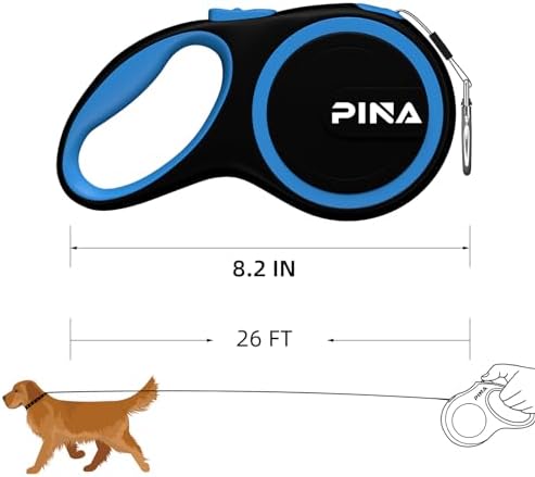PINA Retractable Dog Leash, 26ft Dog Leash for Small Medium Large Dogs Up to 110lbs, 360° Tangle-Free Strong Reflective Nylon Tape, with Anti-Slip Handle, One-Handed Brake, Lock - Black Blue - Image 5