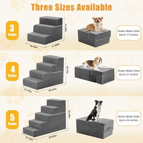 4-Step Dog Stairs for Large Dogs and Cats, 18in H Dog Steps, Grey - Image 6