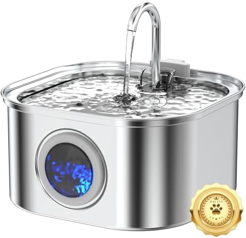 Stainless Steel Cat Water Fountain - 3.2L/108oz Cat Drinking Fountain by Vekonn