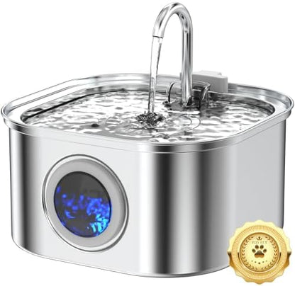 Stainless Steel Cat Water Fountain - 3.2L/108oz Cat Drinking Fountain by Vekonn