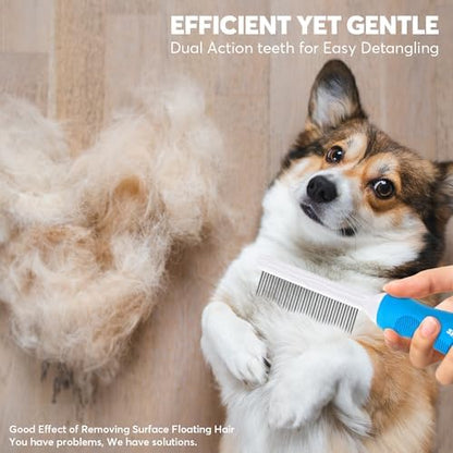 Detangling Pet Grooming Comb for Dogs & Cats with Long & Short Stainless Steel Metal Teeth for Removing Tangles and Knots - Dematting Brush to Detangle Matted Hair - Image 7