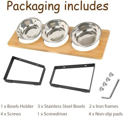 Elevated Cat Bowl, 15° Tilted Cat Bowl Stand with 3 Stainless Steel Bowls for Indoor Cats and Pet, Raised Cats Bowls for Food and Water - Image 3