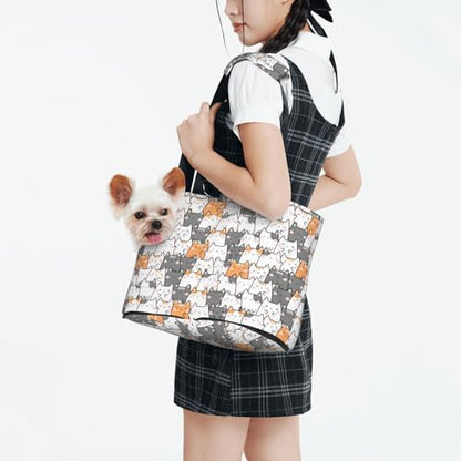 Dog Purse Carrier with Safety Hook - Foldable & Hands-Free Dog Cat Carrier Bag for Subway, Travel, Shopping up to 20lbs Cute Kitten Print by ENSFTF
