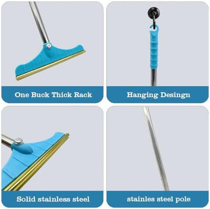 Premium Stainless Steel Pet Hair Removal Carpet Rake | Reusable Adjustable Pet Fur De-Shedding Tool for Carpets, Rugs, Upholstery & Auto Mats | Long Extendable Handle, Heavy-Duty Construction (Blue) - Image 3