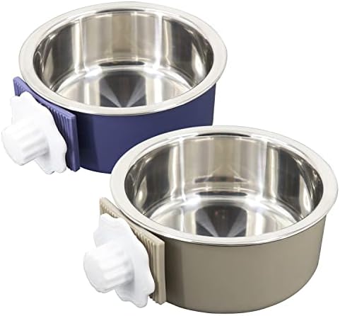 Dog Crate Bowl, Hanging Stainless Steel Removable Pet Crate Water & Food Bowls, Pet Cage Feeder Container Coop Cup for Cat Puppy Birds Rats Guinea Pigs Rabbit Hamster (2PCS) by QIYADIN