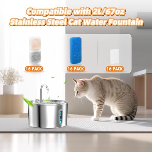 16 Sets Cat Water Fountain Filter Compatible with oneisall 67oz/2L - Image 2