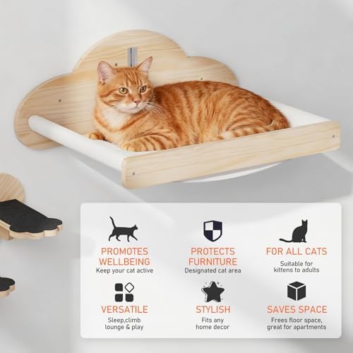 XiaZ Cat Wall Hammock Mounted Bed with 4 Climbing Steps, Modern Cats Shelves and Perches up to 30lbs, Wooden Kitten Wall Furniture for Indoor Sleeping, Playing, Climbing and Lounging (Hammock) - Image 5