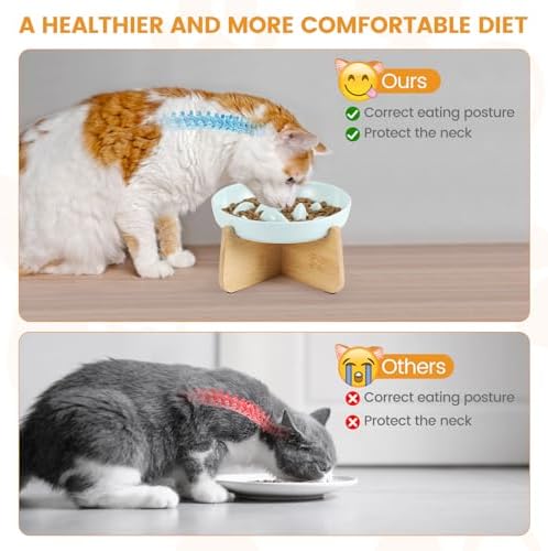 PETTOM Slow Feeder Cat Bowl with Stand, Ceramic Slow Eating Cat Bowl with Higher Edges Fish Pool Design Elevated Food Bowls for Dry and Wet Food Anti-Vomiting Puzzle Feeder for Healthy Eating Diet - Image 5