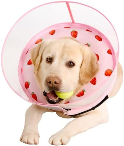 Inflatable Dog Cone Collar for Large Medium Small Dogs, Soft Dog Donut Collar Adjustable Recovery Cone for Pets After Surgery, Extra Enhanced Anti-Licking Guard Shield (Strawberry Print, Medium) by Mariyago