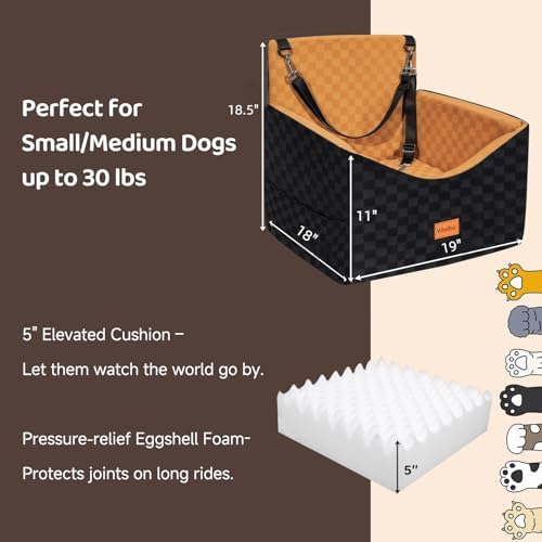 Dog Car Seats for Small Medium Dogs Up to 35lbs | Elevated Dog Booster Seat with Detachable Washable Cover & Cushion | Memory Foam Pet Car Travel Seat with Safety Belt and Storage Pockets - Image 2