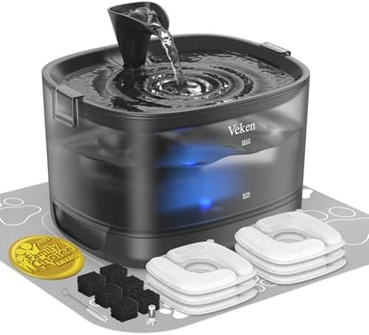 Veken 85oz/2.5L Cat Water Fountain with Detachable Tank, 6Filters & Sponges by Veken