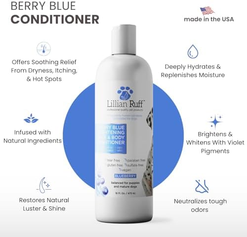 Lillian Ruff PRO Formula Berry Blue Brightening Dog Conditioner - Professional Whitening Conditioner Hydrate Dry Skin, Soften, Detangle, Restore Shine - Provitamin B5, USA Made 16oz - Image 2