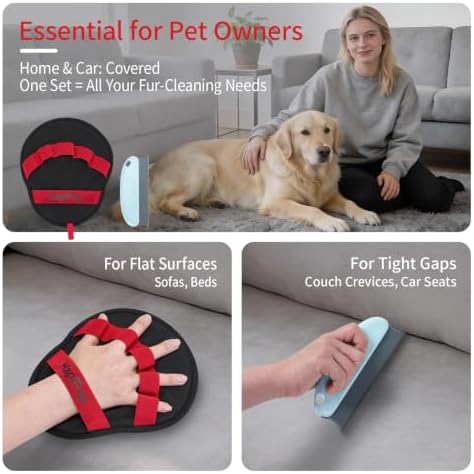 2 PCS Pet Hair Removal Glove, Magic Brush Electrostatic Mitt for Dogs & Cats, Reusable Grooming Gloves - Dog Hair Remover Tool with 5-Finger Design for Couch, Carpet, Clothing & Car Seat(Red) - Image 4
