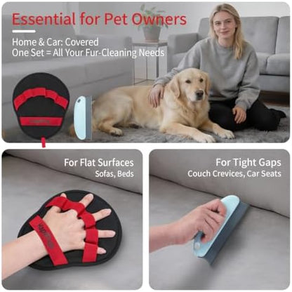 2 PCS Pet Hair Removal Glove, Magic Brush Electrostatic Mitt for Dogs & Cats, Reusable Grooming Gloves - Dog Hair Remover Tool with 5-Finger Design for Couch, Carpet, Clothing & Car Seat(Red) - Image 4