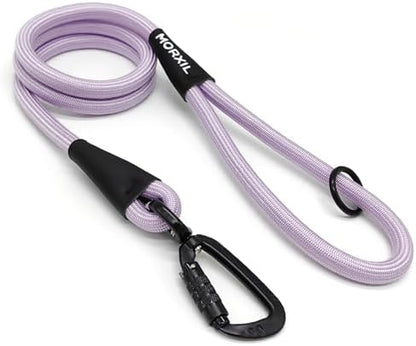 Rope Dog Leash, 4 ft Heavy Duty Dog Leash with Aviation Aluminum Auto Locking Carabiner, Strong Nylon Pet Lead for Small, Medium, Large Dogs (Purple, 4FT) by MORXIL
